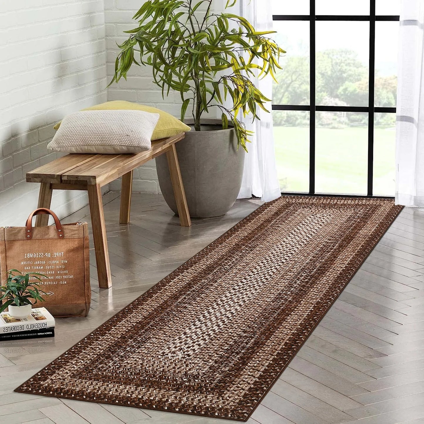 Washable Area Rugs Large Rugs for Living Room Modern Braided Print Non Slip