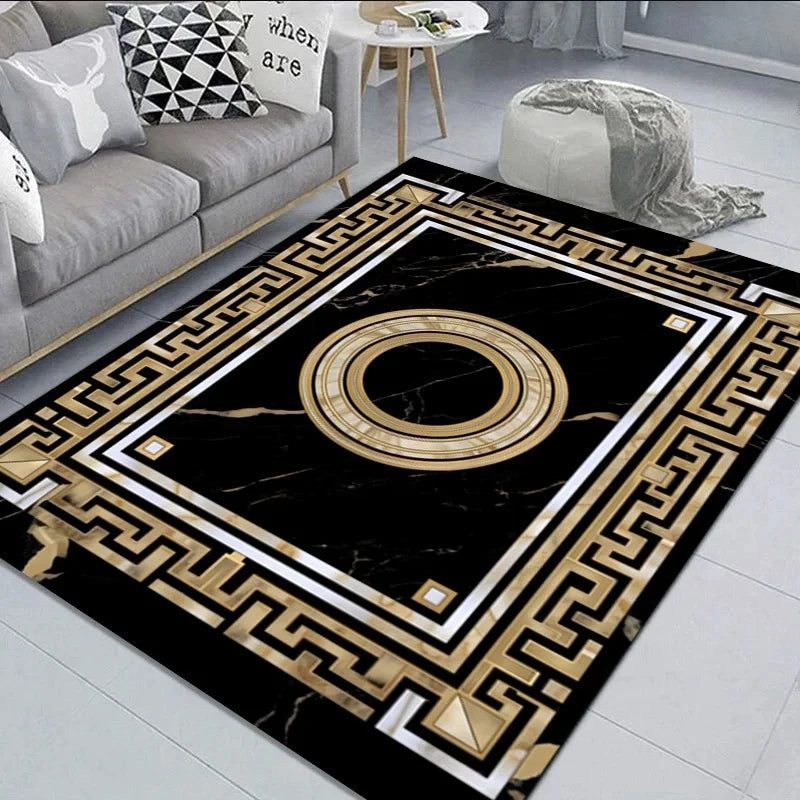 Black Gold Marble Carpet for Living Room / Large Area Rug