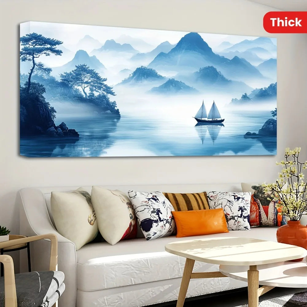 1.5 inch thick pine solid wood frame, traditional Chinese ink painting, Asian art