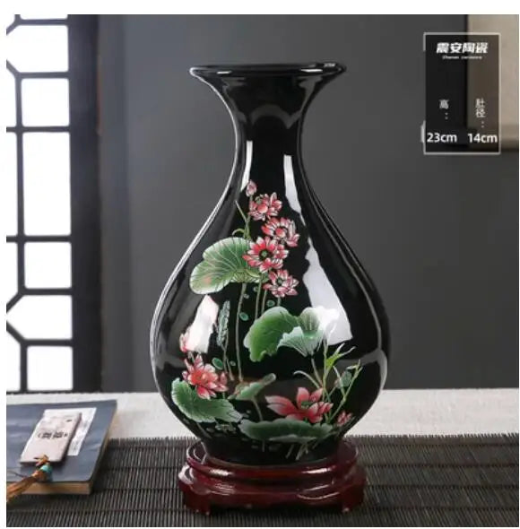 Jingdezhen-Black Porcelain Flower Vase, Crystal Glaze, Handmade,  Chinese Style