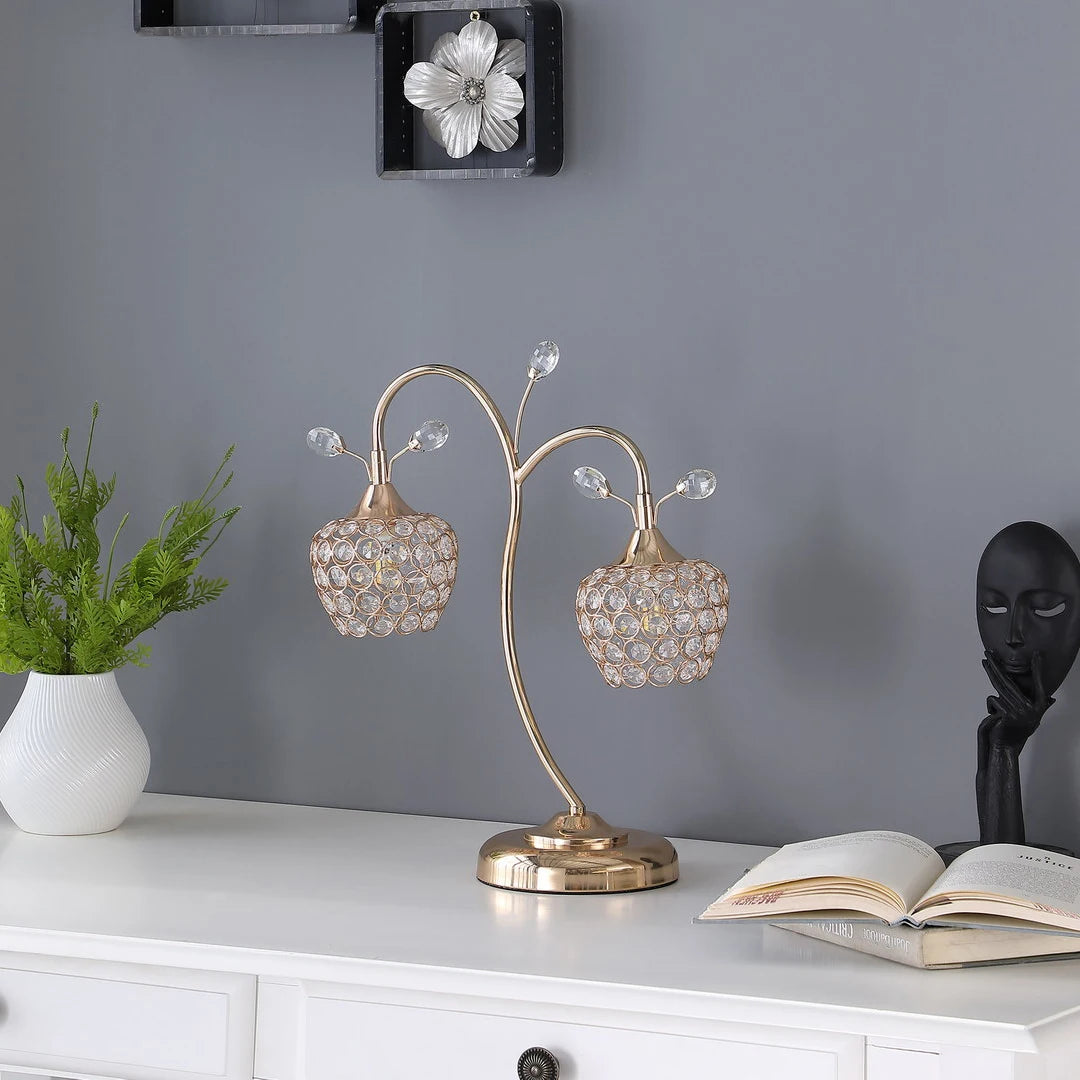 Rose Gold 2-Flower Clock Glass  Modern Simple Desk Lamp Iron Art