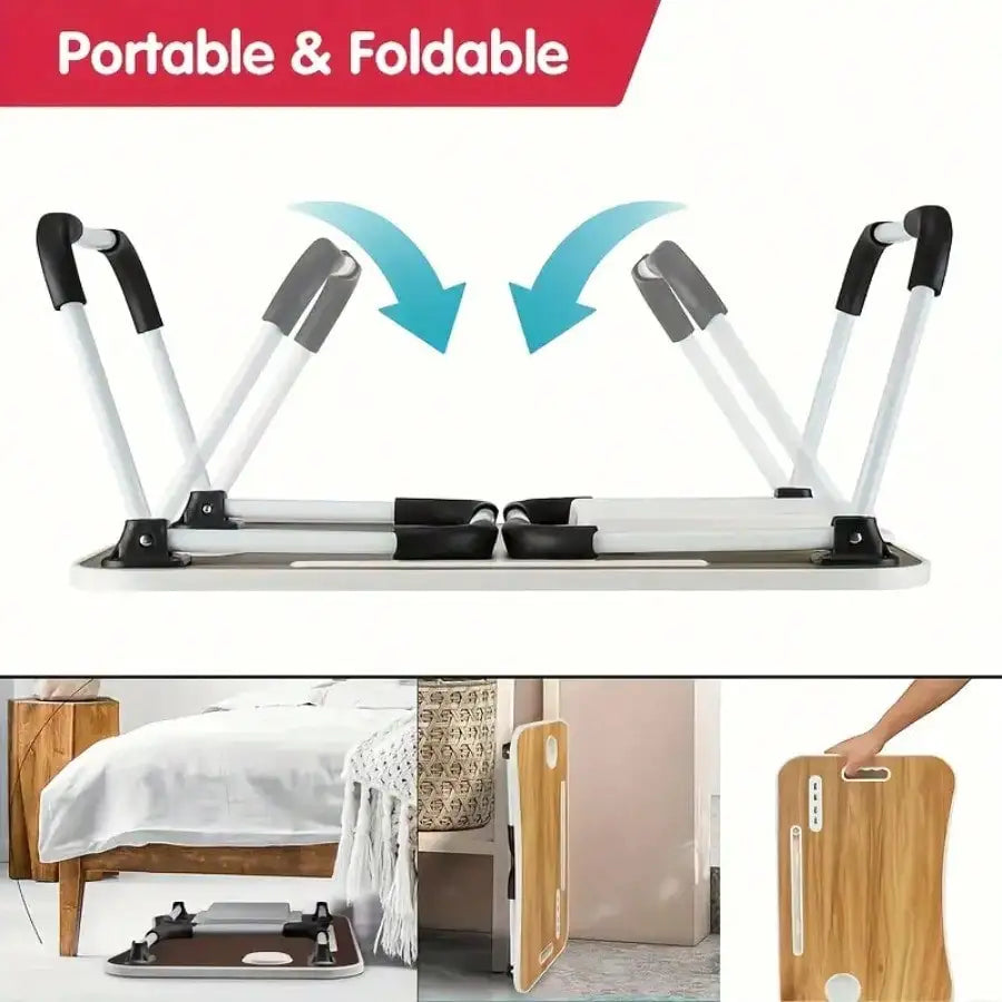 Portable Laptop Desk with  Cup Holder, Tablet Slot, and Lifting Handle - Foldable Laptop Table