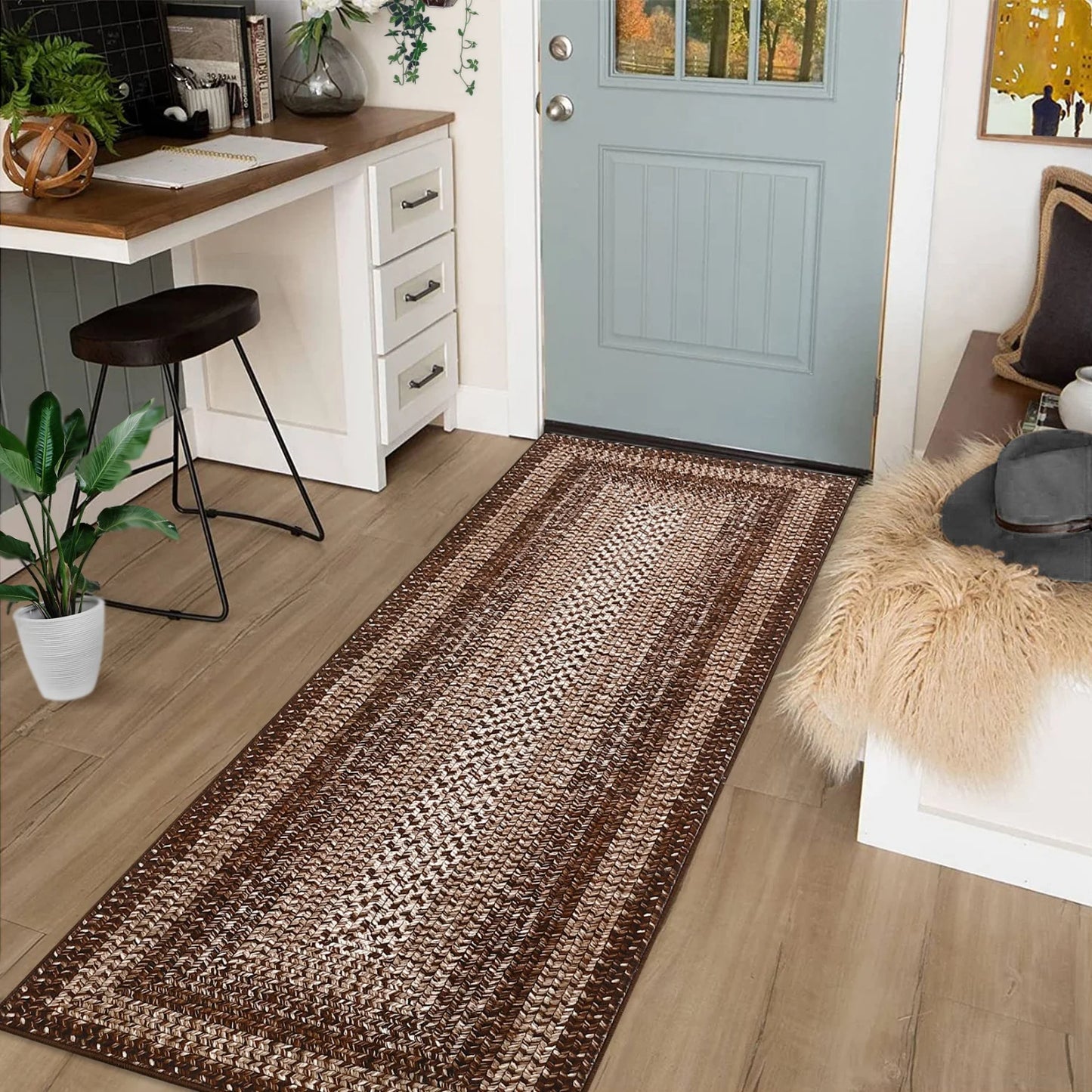 Washable Area Rugs Large Rugs for Living Room Modern Braided Print Non Slip