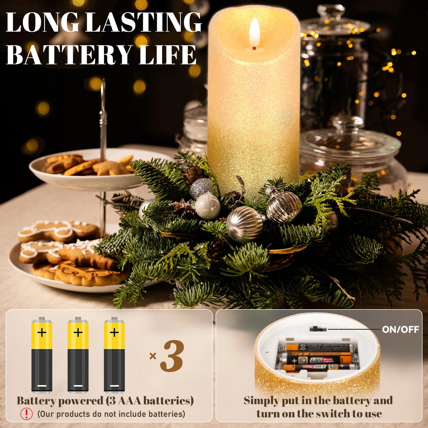 3pcs Pack LED Rechargeable Flameless Taper Candle Battery Operated