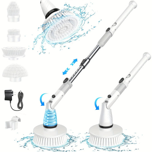 Electric Spin Scrubber - Cordless Cleaning Brush with 4 Heads and Extended Handle