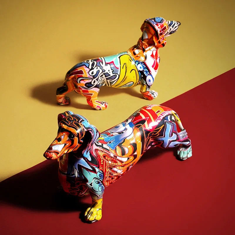 Home Modern Painted Colorful Dachshund Dog Decoration