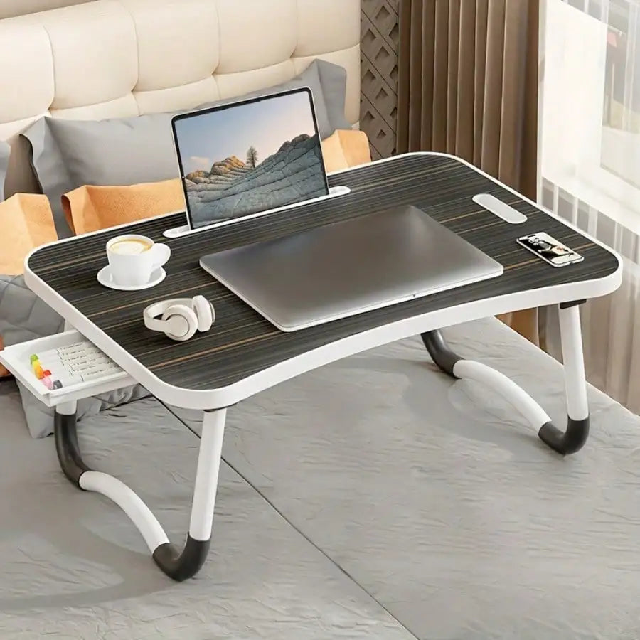Portable Laptop Desk with  Cup Holder, Tablet Slot, and Lifting Handle - Foldable Laptop Table