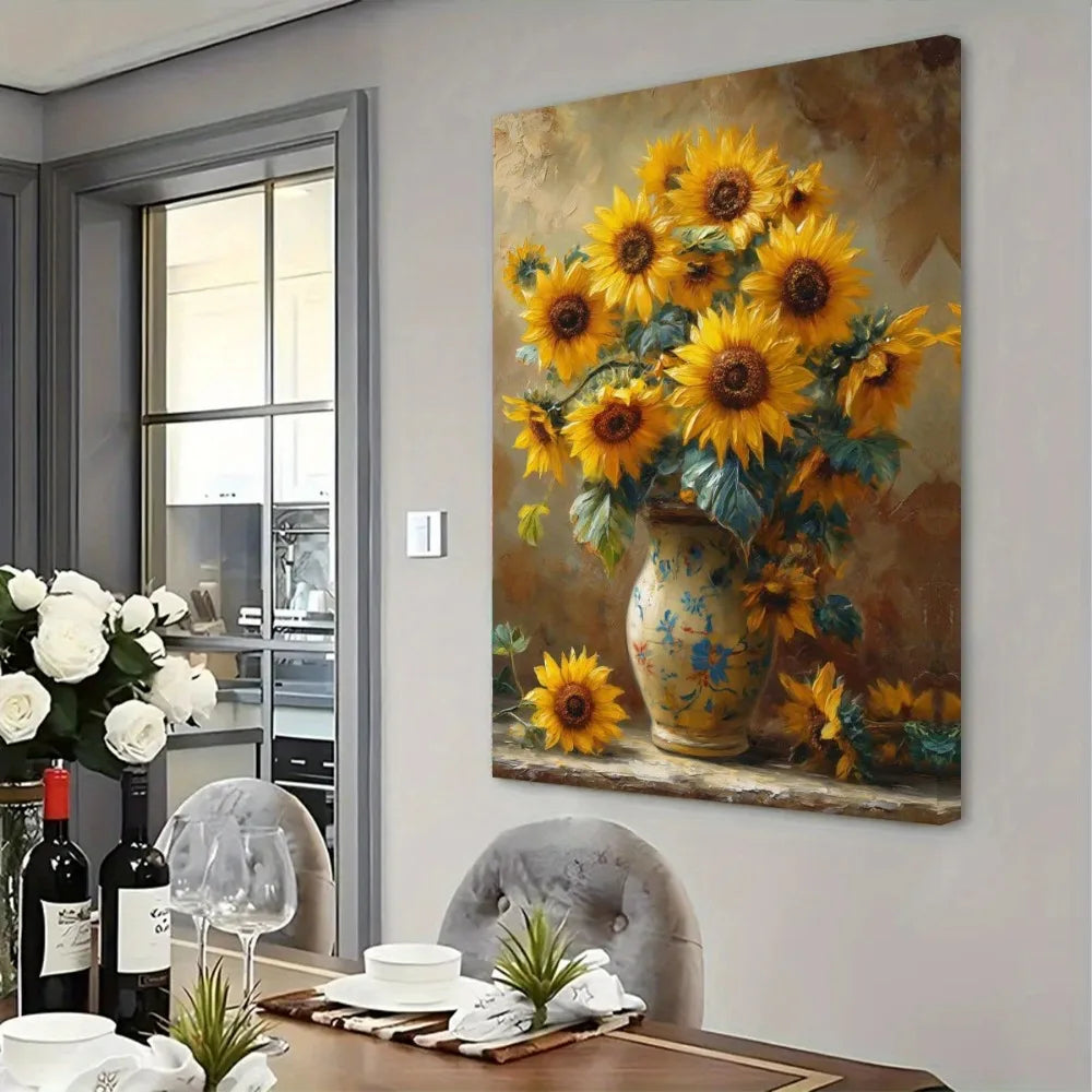 An Art Deco sunflower canvas print - waterproof wooden poster frame
