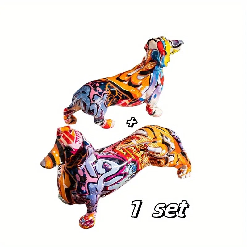 Home Modern Painted Colorful Dachshund Dog Decoration