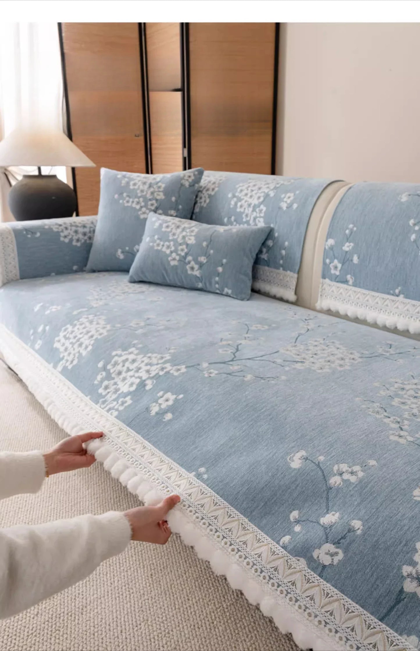 Chenille Flowers Sofa Cover All Season Non-slip Couch Protector