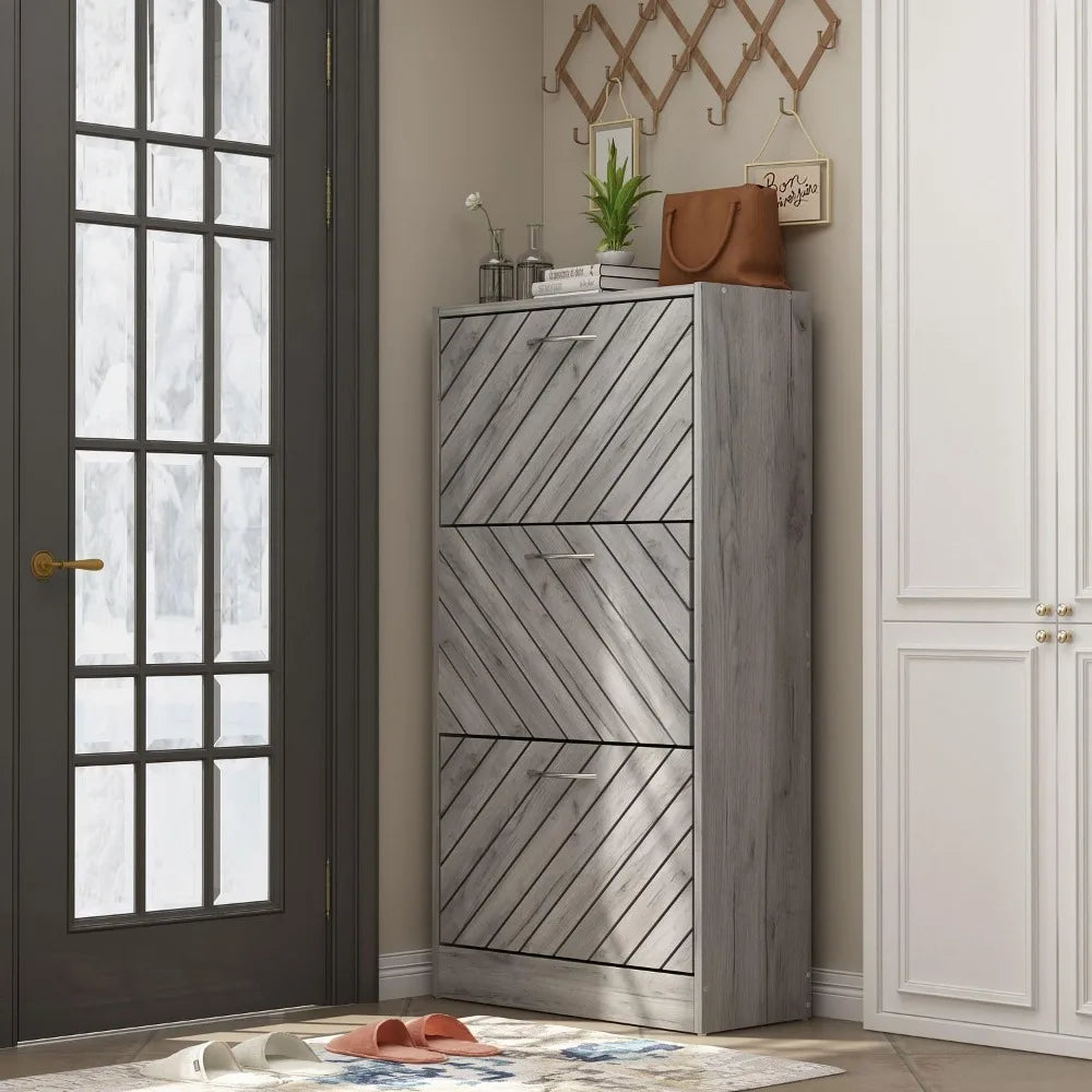 Modern Shoe Cabinet with 3 Flip Drawers, Freestanding Shoe Storage Cabinet,