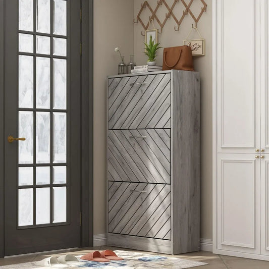 Modern Shoe Cabinet with 3 Flip Drawers, Freestanding Shoe Storage Cabinet,