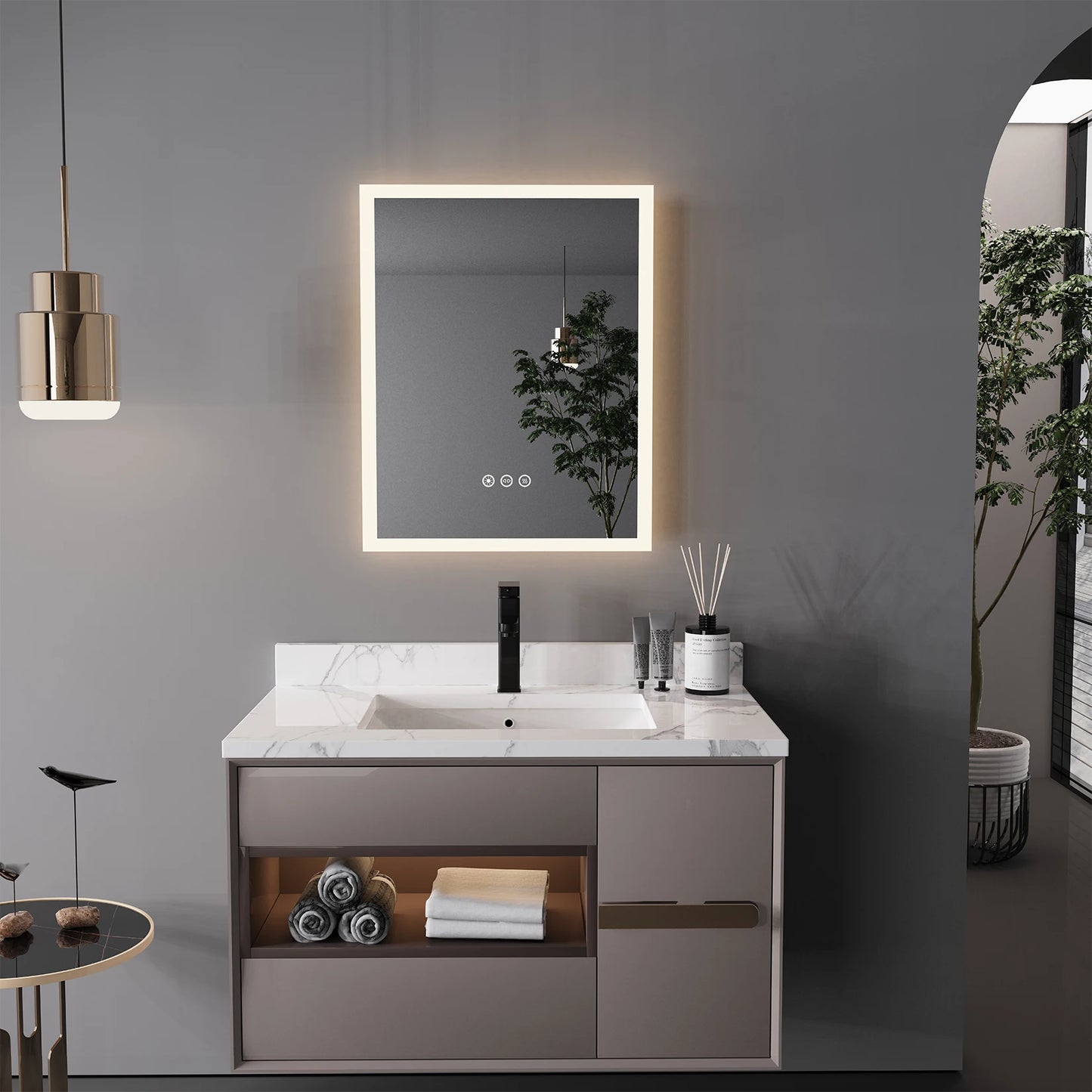 16x20 inch LED Lighted Bathroom Mirror with Anti-Fog Smart Touch Button