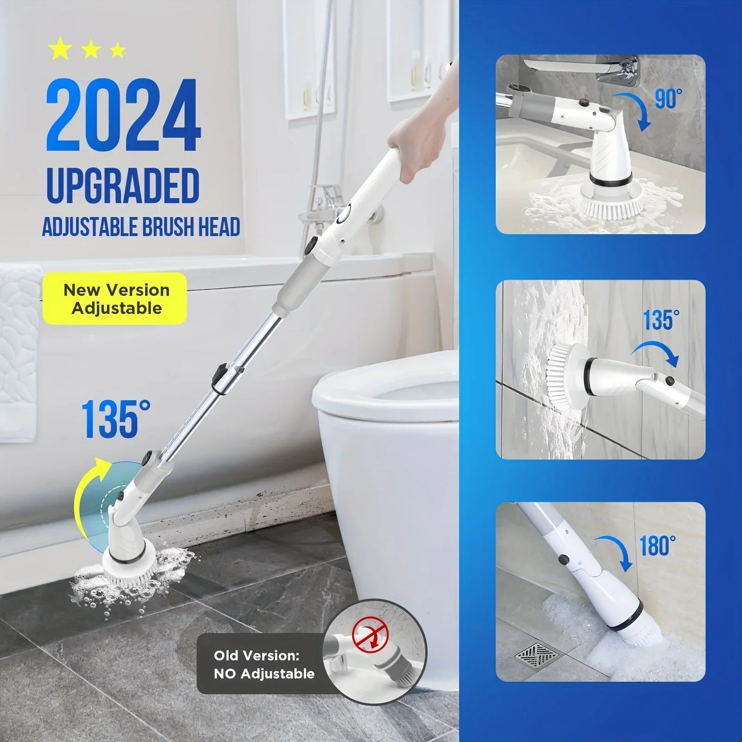 Electric Spin Scrubber - Cordless Cleaning Brush with 4 Heads and Extended Handle