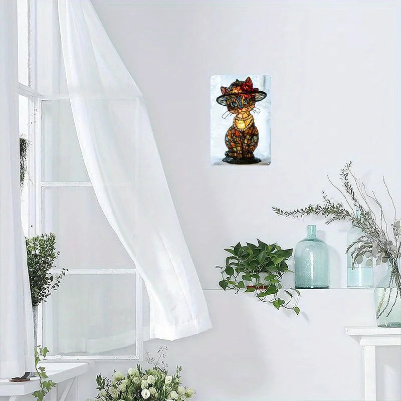 Retro Charm Cat Table Lamp & 2D Decorative Plaque Set  Iron Material