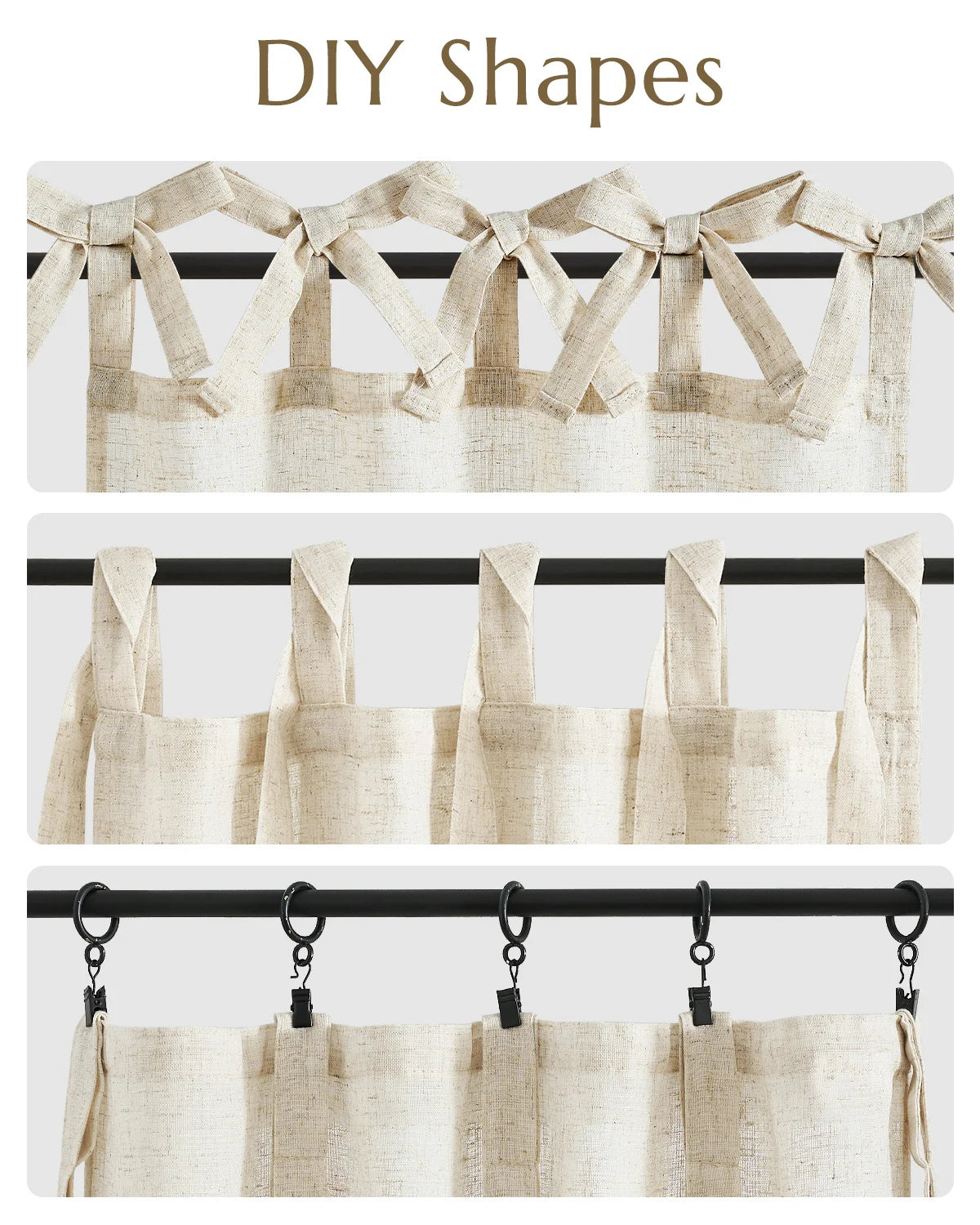 Tie Top Linen Small Window Curtains Light Filtering Privacy Half Window Drapes Living Room Bathroom Kitchen Cafe