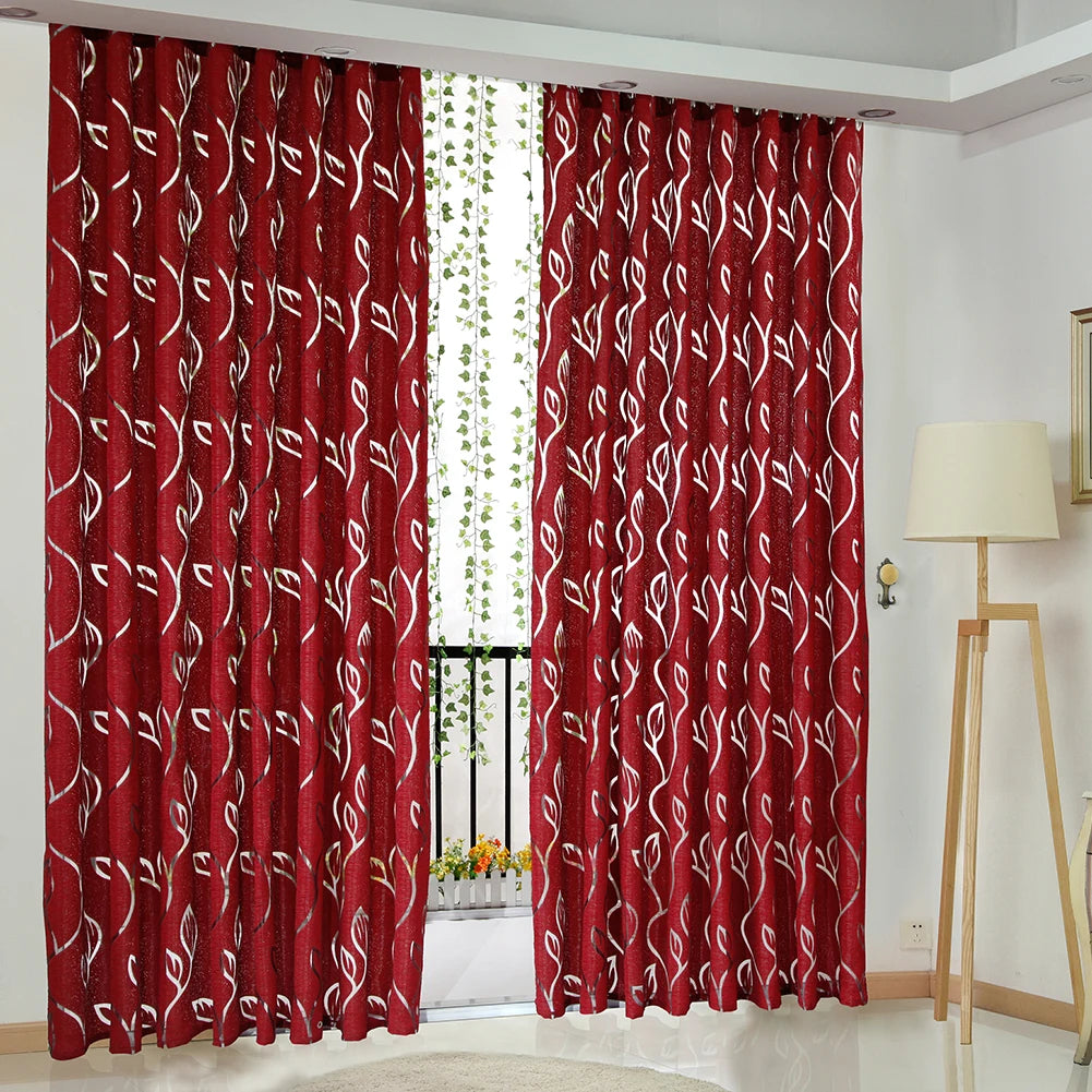 Vine Leaves Tulle Drape Panel Sheer Valances Semi Blackout Curtain Tulle Sheer Curtains