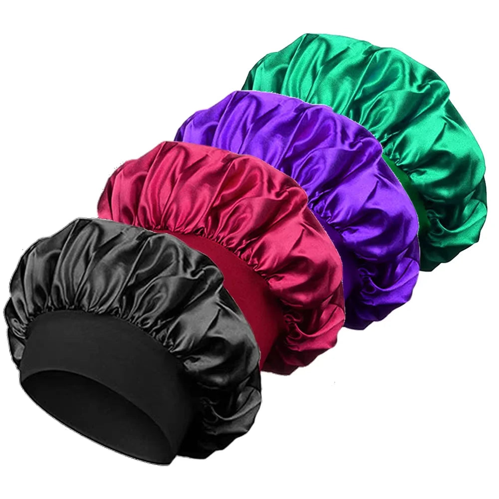 4-Piece Set Of Shower Caps-Satin Bonnet Silk Bonnet  For Sleeping With Tie Band  For Women Men