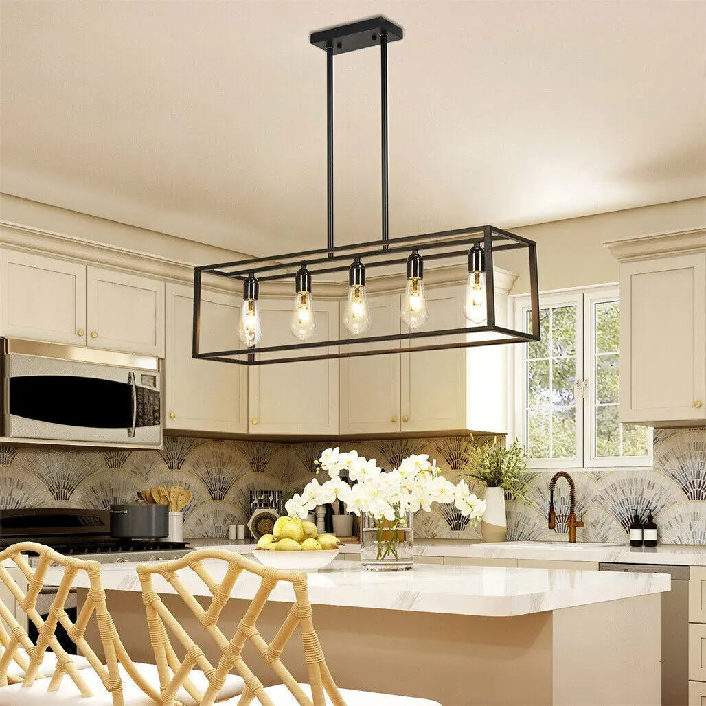 Industrial 5-Bulb Ceiling Lamp  Kitchen Island Chandelier Pendant Lights for Living Room