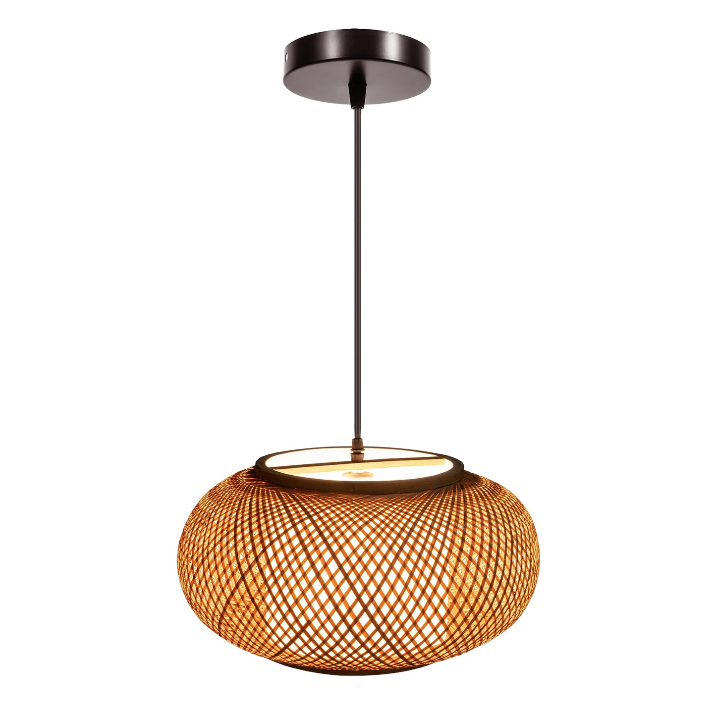 16'' Bamboo Wicker Rattan Shade Pendant Light Fixture Hand-woven Rattan Round