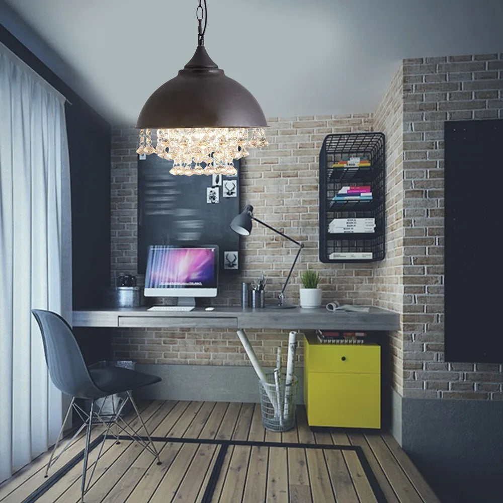 Rustic Industrial Crystal Pendant Light Vintage Chandelier Ceiling Lamp Fixture Fit 5-10m² Room