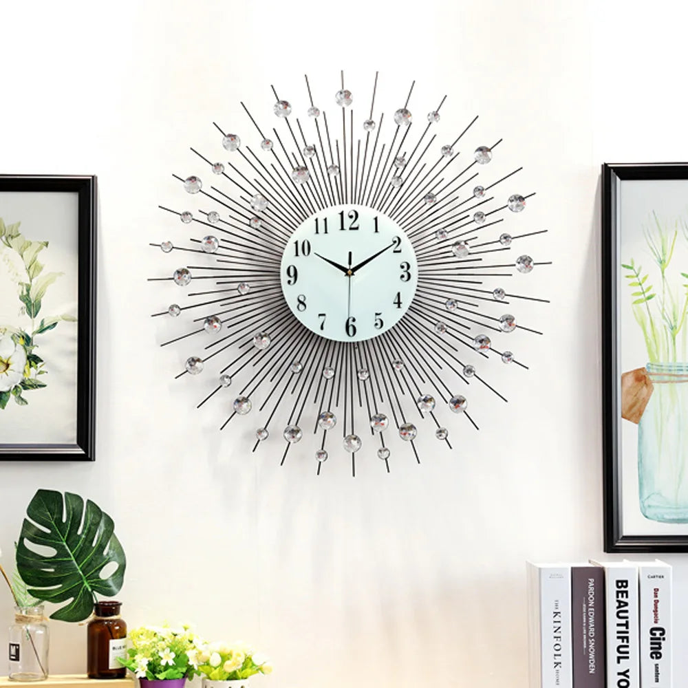 Wall Clock Luxury Wall Clock  Diamond Studded Sparkling Bling High Quality Machine Core Metal Clock