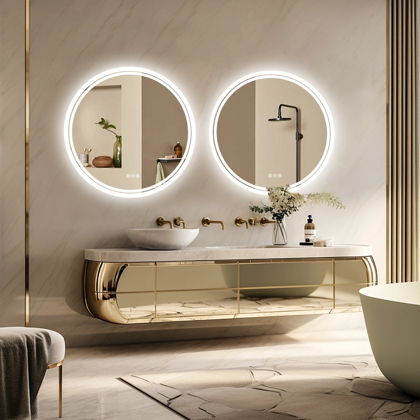 Bathroom Mirror with LED Lights Circle Backlit Illuminated Wall Mounted  Anti-Fog 3 Colors Change IP65 Dimmable