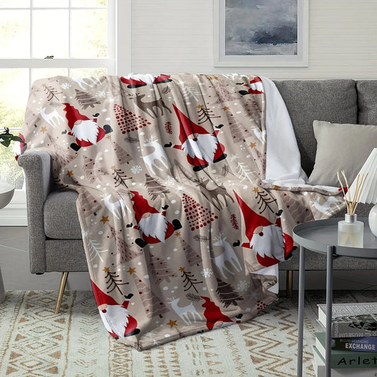 Cozy Christmas Gnome & Reindeer Throw Blanket - Ultra-Soft, Machine Washable