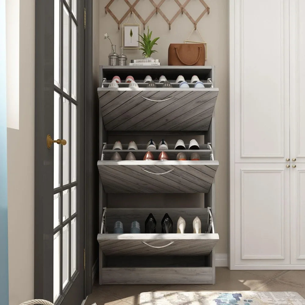 Modern Shoe Cabinet with 3 Flip Drawers, Freestanding Shoe Storage Cabinet,