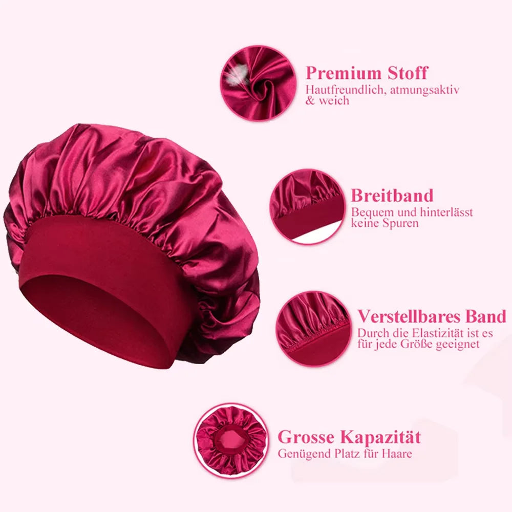 4-Piece Set Of Shower Caps-Satin Bonnet Silk Bonnet  For Sleeping With Tie Band  For Women Men