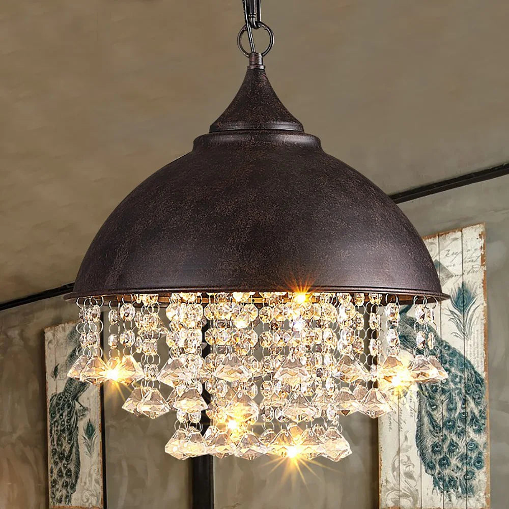 Rustic Industrial Crystal Pendant Light Vintage Chandelier Ceiling Lamp Fixture Fit 5-10m² Room