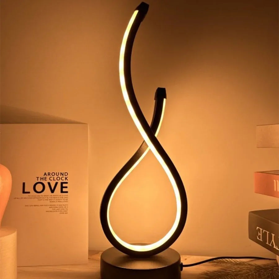 A modern wrought iron table lamp powered by USB - three tone light
