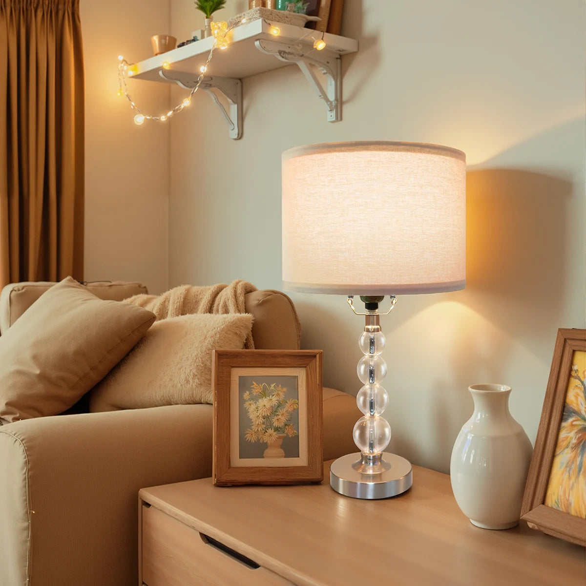 Modern Desk Lamp Set of Two - E26 Socket with Lamp Cap - Linen-Colored Lampshade