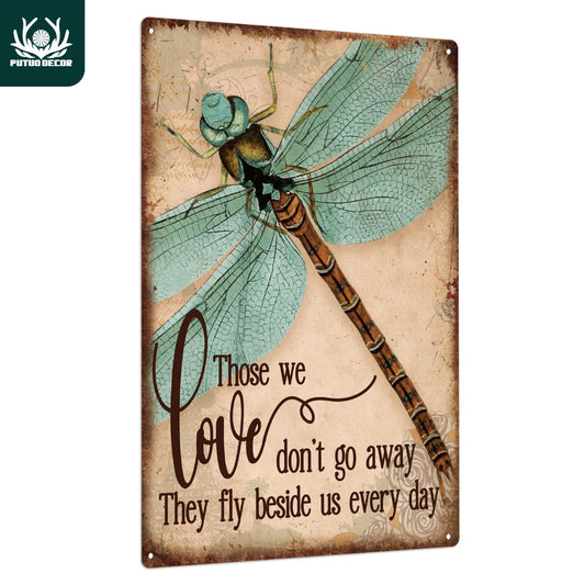 Decor 1Pc Dragonfly Metal Signs, Vintage Motivational Quote Tin Plaque