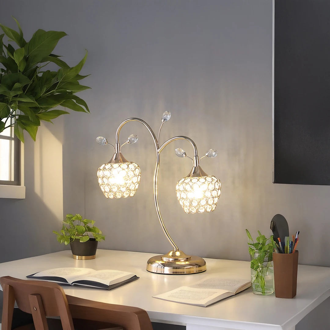 Rose Gold 2-Flower Clock Glass  Modern Simple Desk Lamp Iron Art