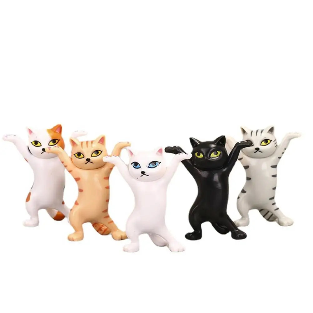 5PCS Raising Hands Dancing Cat Model Cat Ornaments Cat Figures Toys for Children
