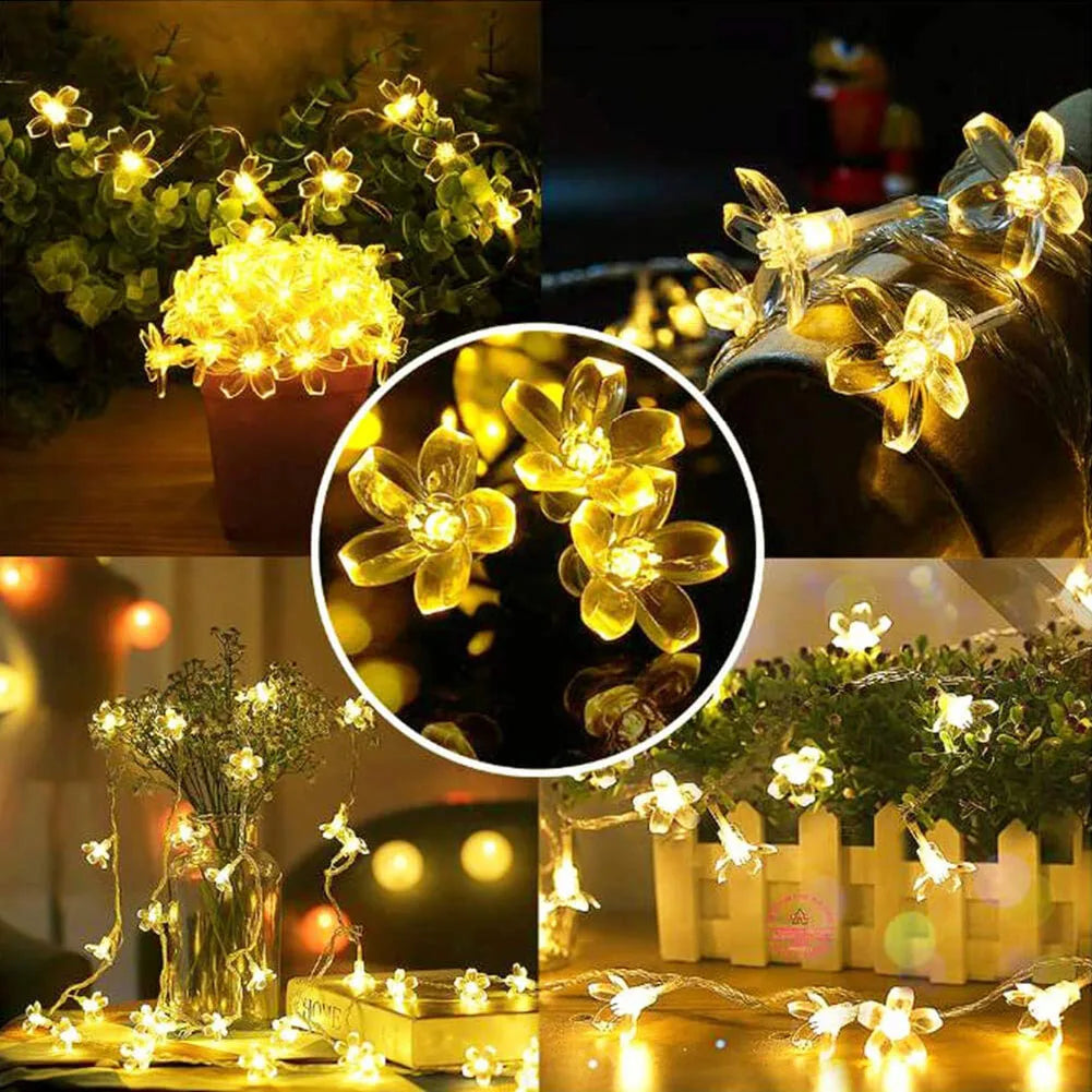 20/50LED Solar Power Cherry Blossom String Light Outdoor Decorative Lamp