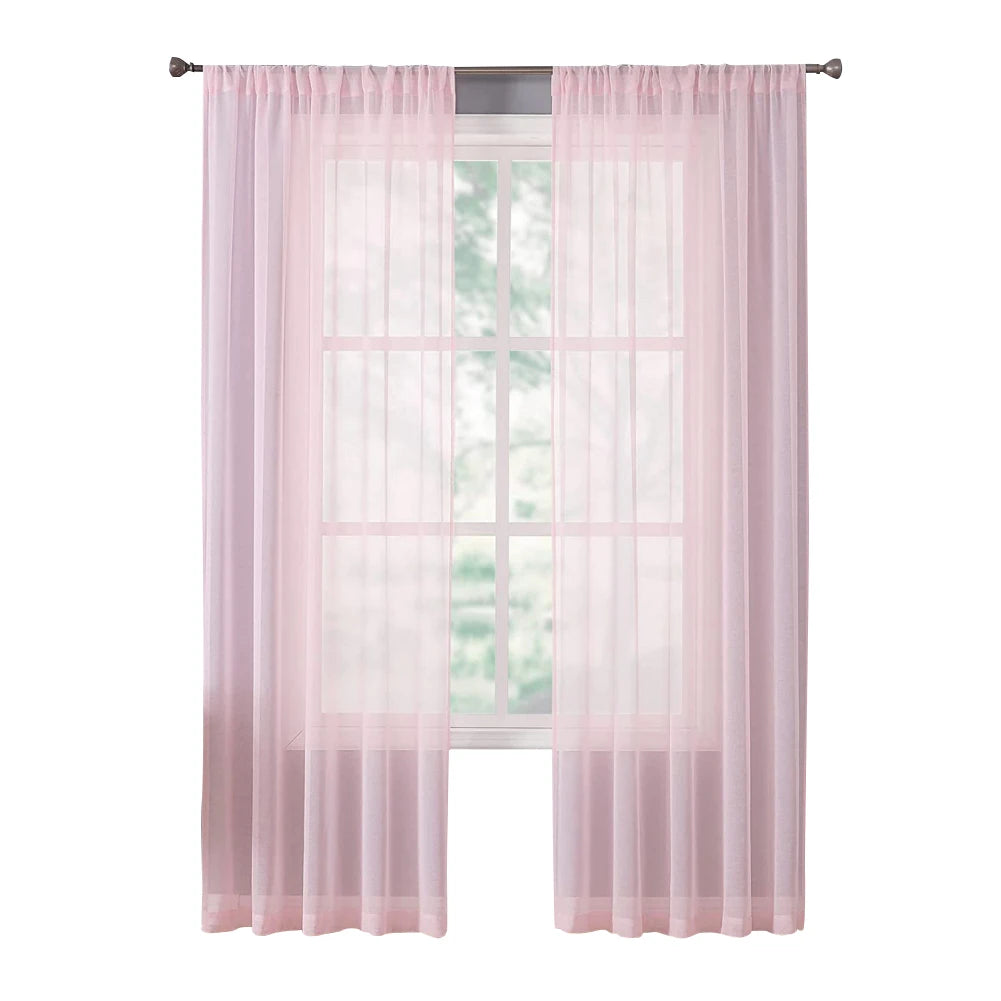 2pcs Sheer Voile Curtain, Colorful Tulle Panel  Easy Fit Rod Pocket