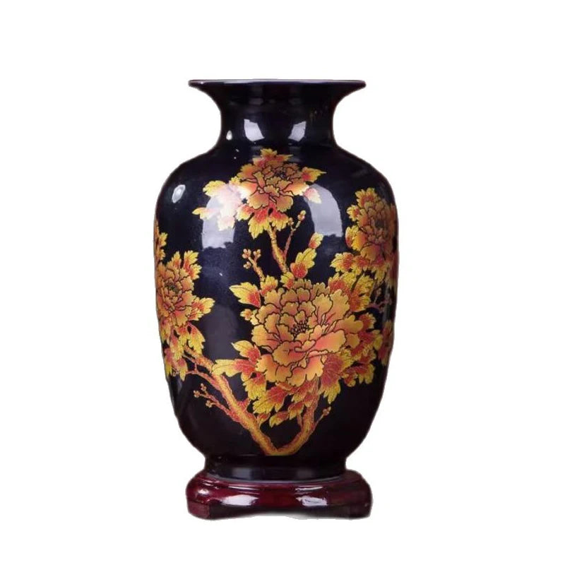 Jingdezhen-Black Porcelain Flower Vase, Crystal Glaze, Handmade,  Chinese Style