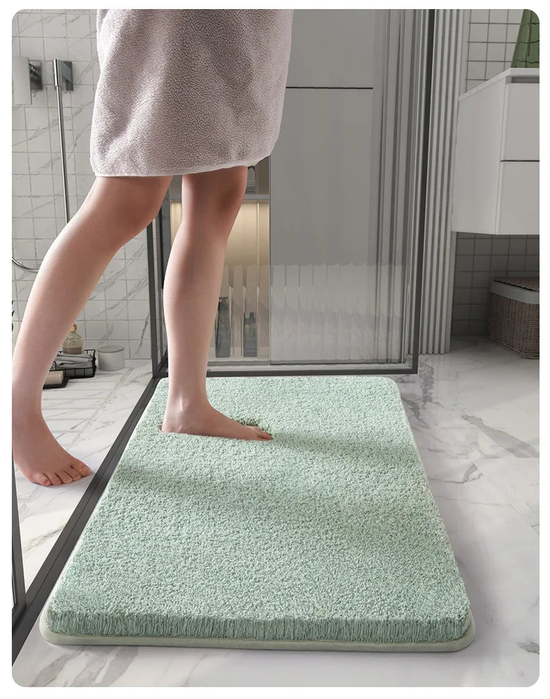 Long Cotton Plush Bath Mats, Thick Plush, Super Absorbent Quick Drying Anti Slip