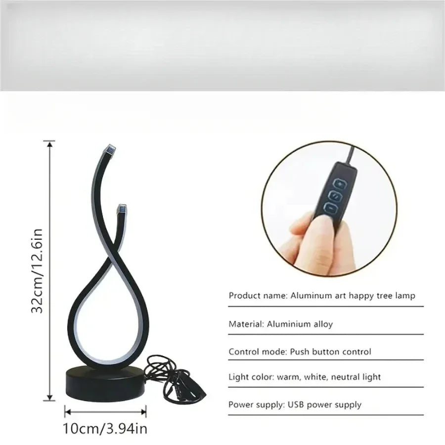 A modern wrought iron table lamp powered by USB - three tone light