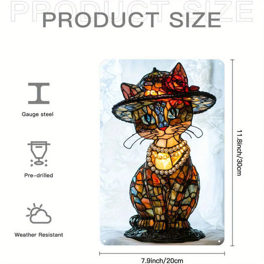 Retro Charm Cat Table Lamp & 2D Decorative Plaque Set  Iron Material