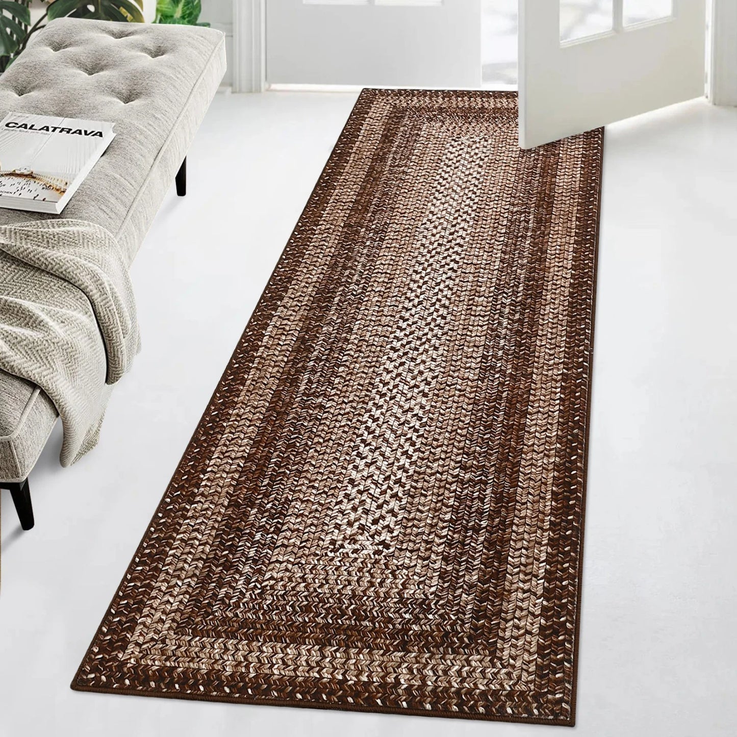 Washable Area Rugs Large Rugs for Living Room Modern Braided Print Non Slip