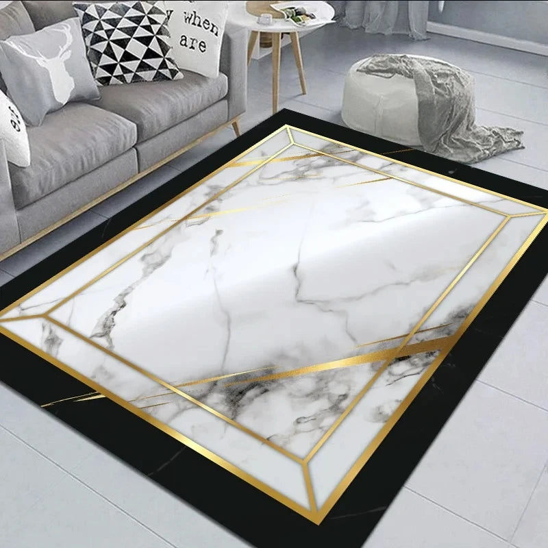 Black Gold Marble Carpet for Living Room / Large Area Rug