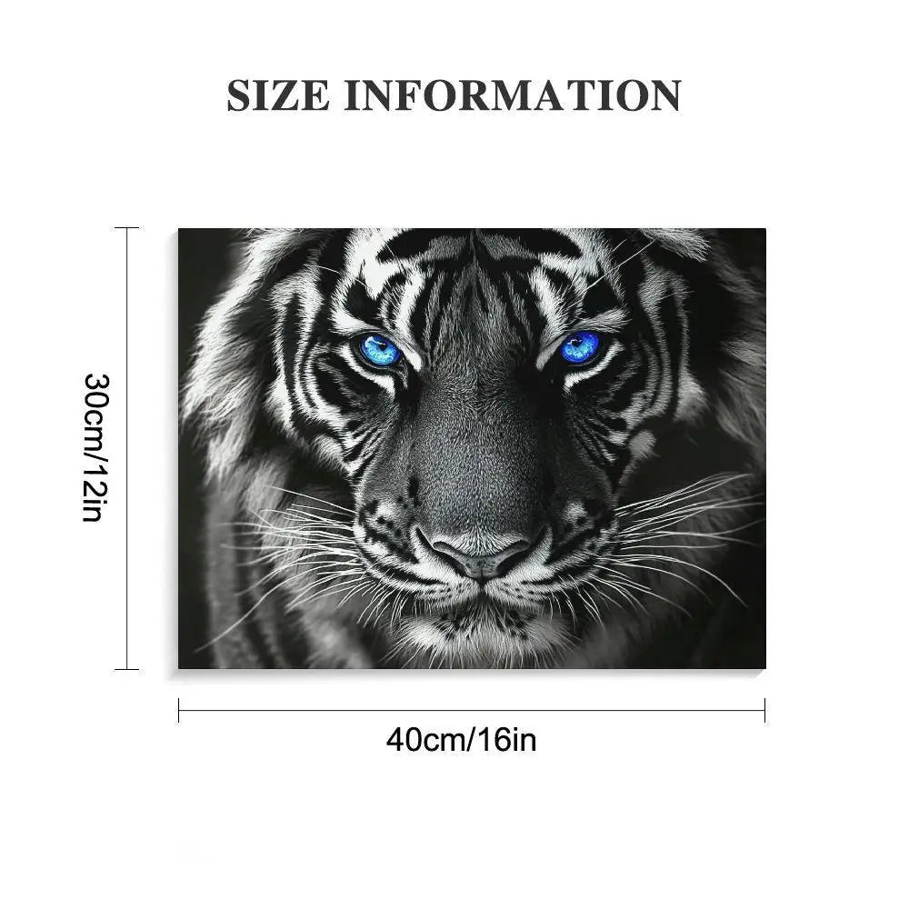 Wooden Frame Canvas Painting Blue Eyes Tiger  Animal Black White Prints