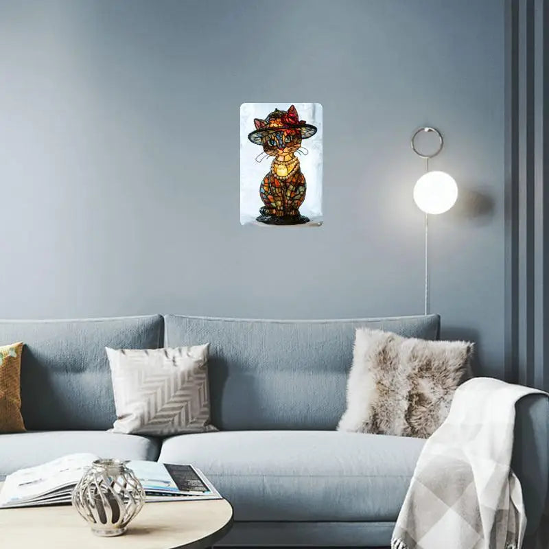 Retro Charm Cat Table Lamp & 2D Decorative Plaque Set  Iron Material