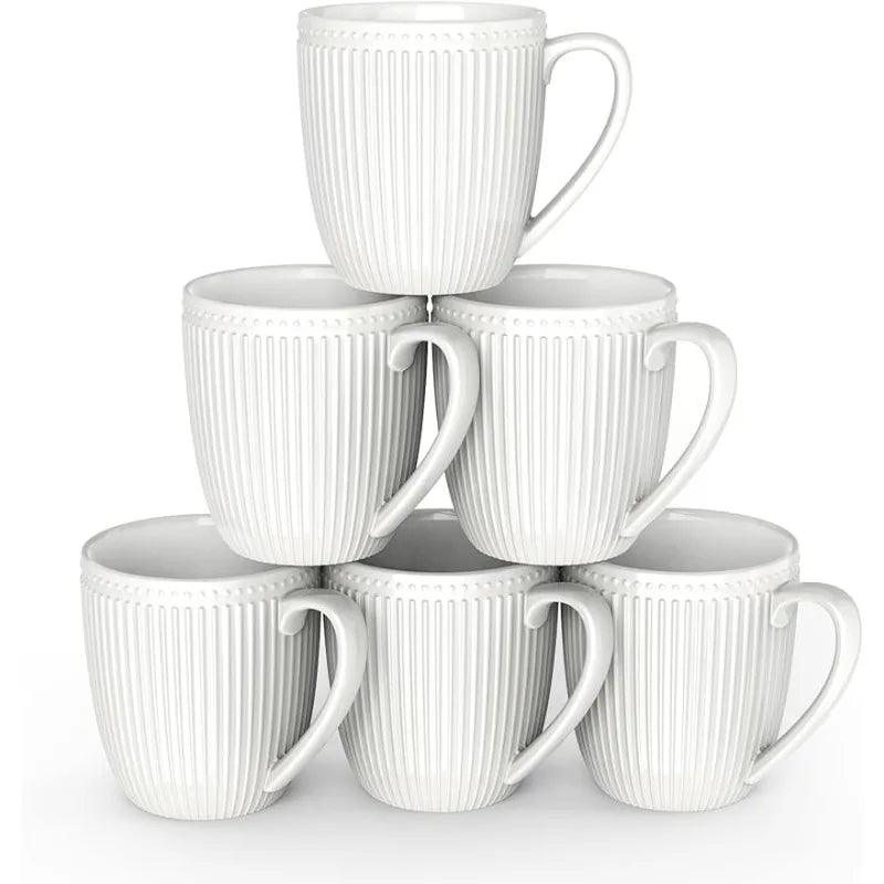 Set of 6, White , Porcelain, Easy to Grip Mug Sets
