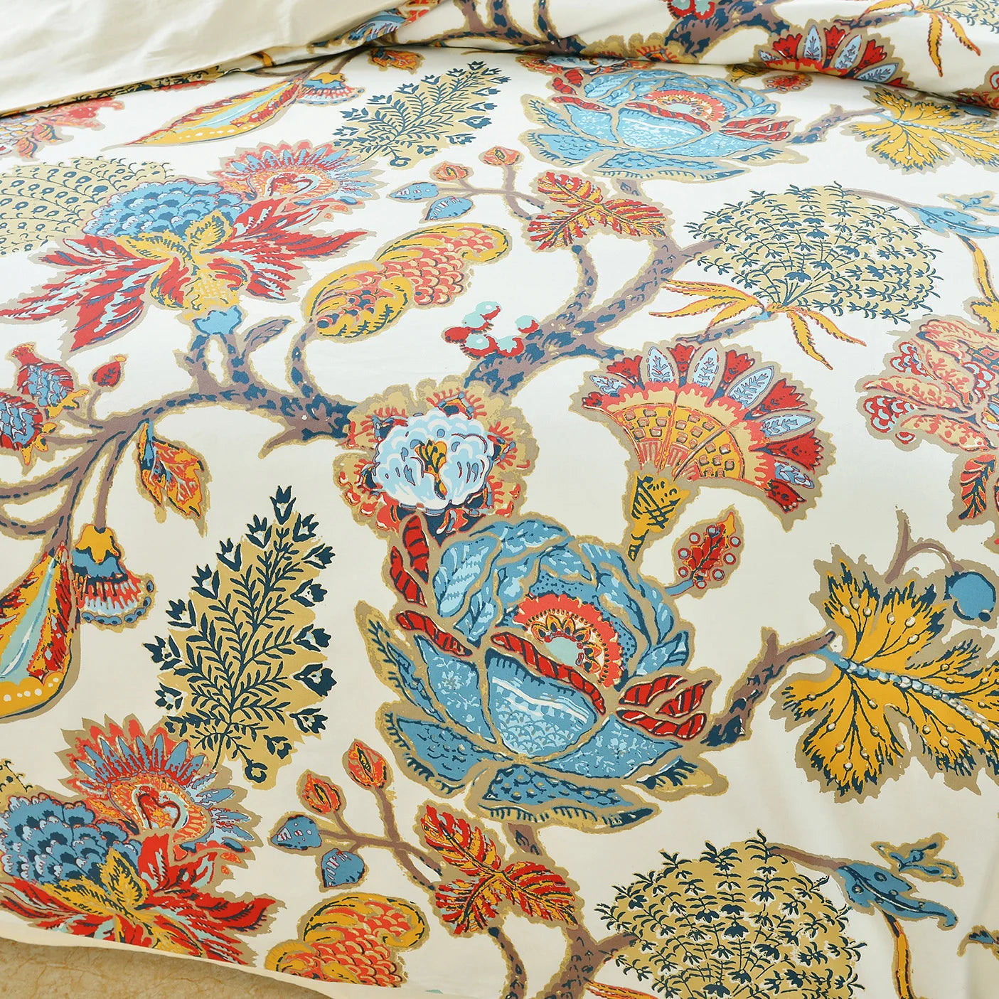 3pcs 600TC 100% Egyptian Cotton Duvet Cover Set, Boho Damask Floral Print, Soft