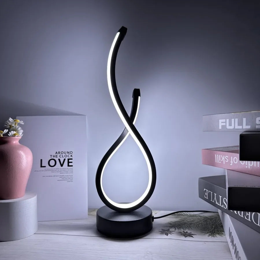 A modern wrought iron table lamp powered by USB - three tone light