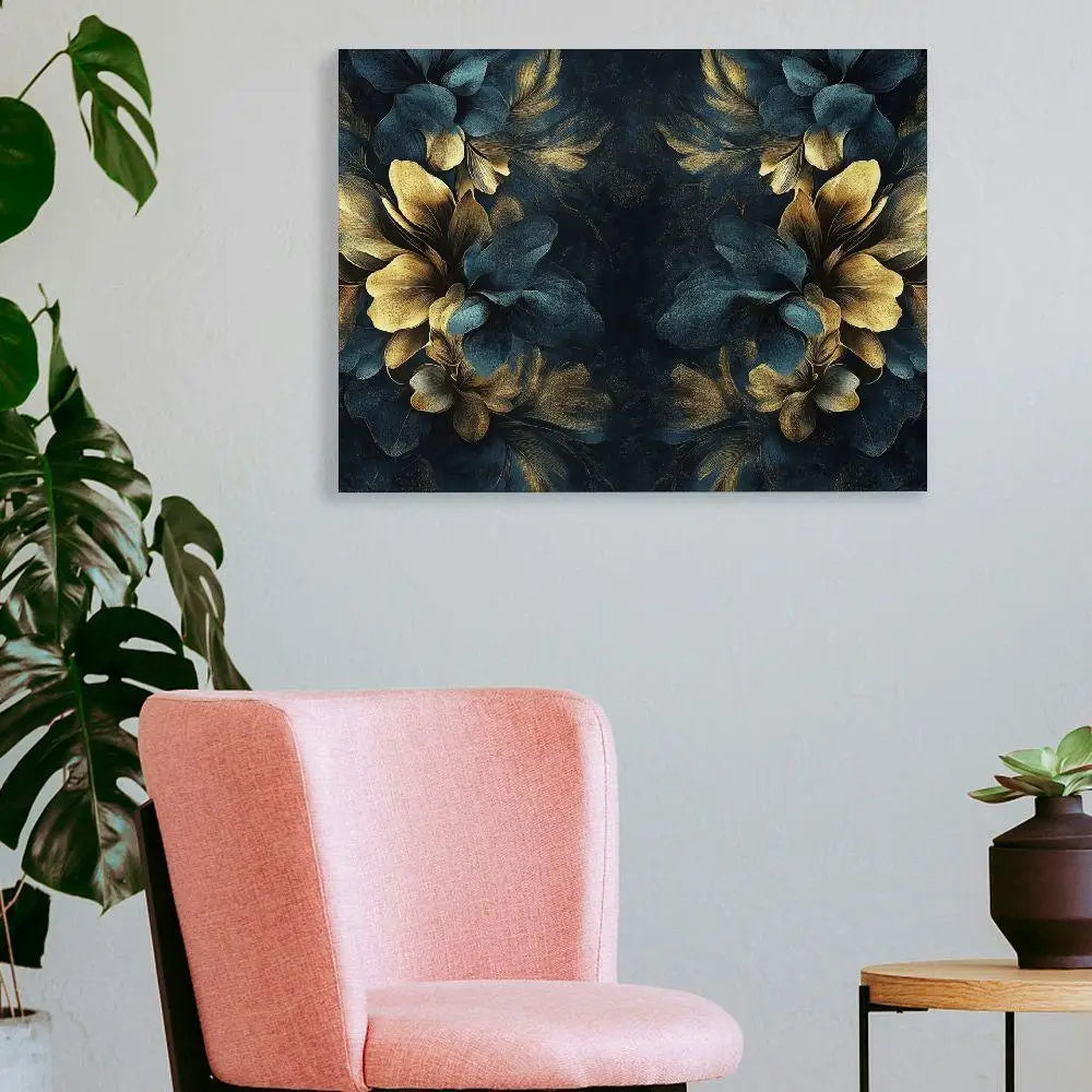 Luxury Gold Wall Art Dark Floral Canvas Painting on Black Background  Decoration